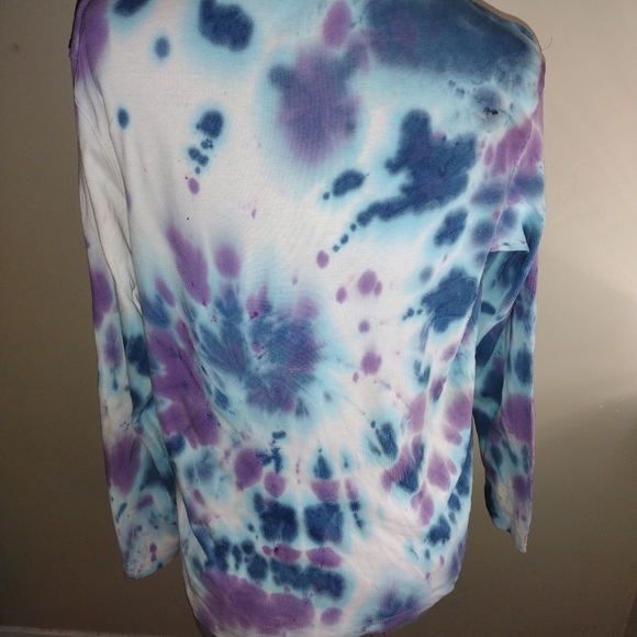 Tie Dye Long Sleeved Shirt, Blue Tie Dye Shirt, Blue Purple Tie Dye Blouse - Picture 9 of 16
